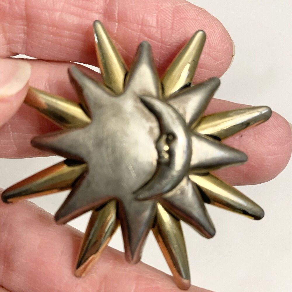 Vintage MJ (Marie Jennifer) Signed Celestial Star & Moon Brooch/Pendant